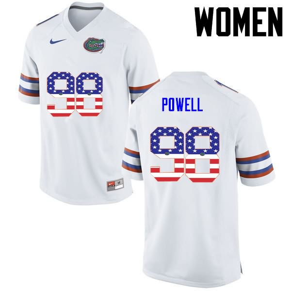 Women's NCAA Florida Gators Jorge Powell #98 Stitched Authentic USA Flag Fashion Nike White College Football Jersey OPG2565XT